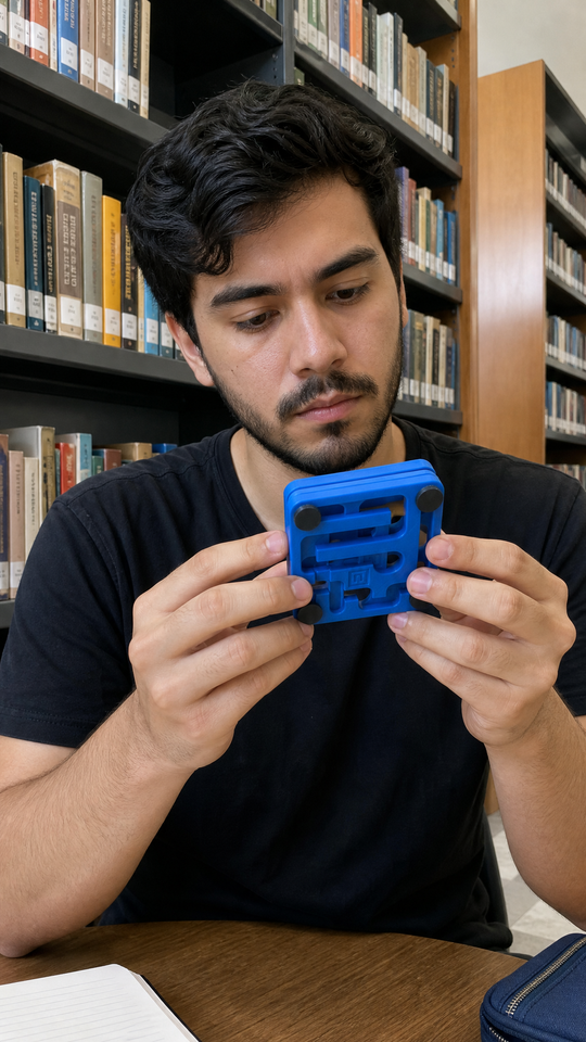 Examinando o labirinto triplo Nigma M4 na biblioteca (imagem ilustrativa)