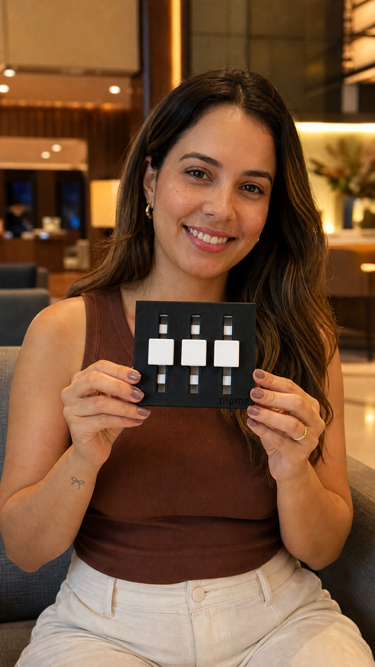 Labirinto tátil Nigma M5 nas mãos, no lobby do hotel (imagem ilustrativa)